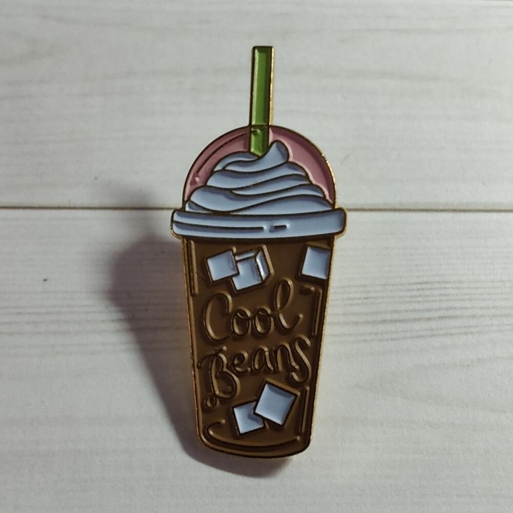Funny Iced Coffee - Cool Beans Pin Humor Lapel Hat Badge